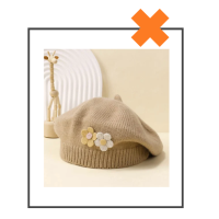 Kinder baret licht bruin/zand met vilten bloemen